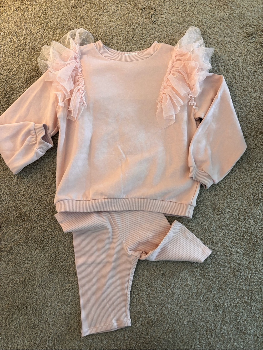H&M Light Pink Ruffle Shoulder short Set